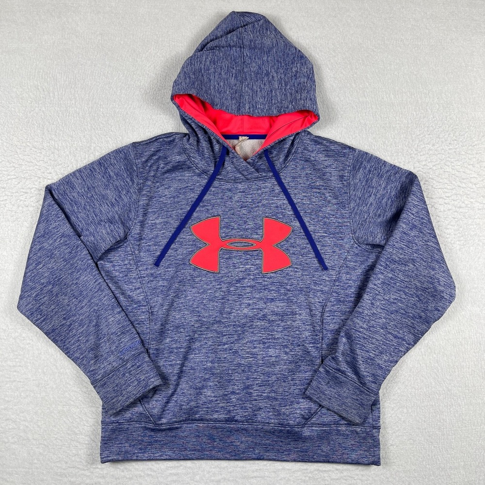 Under Armour Hoodie Womens Large Blue Space‎ Dye ColdGear Fleece Sweatshirt Logo